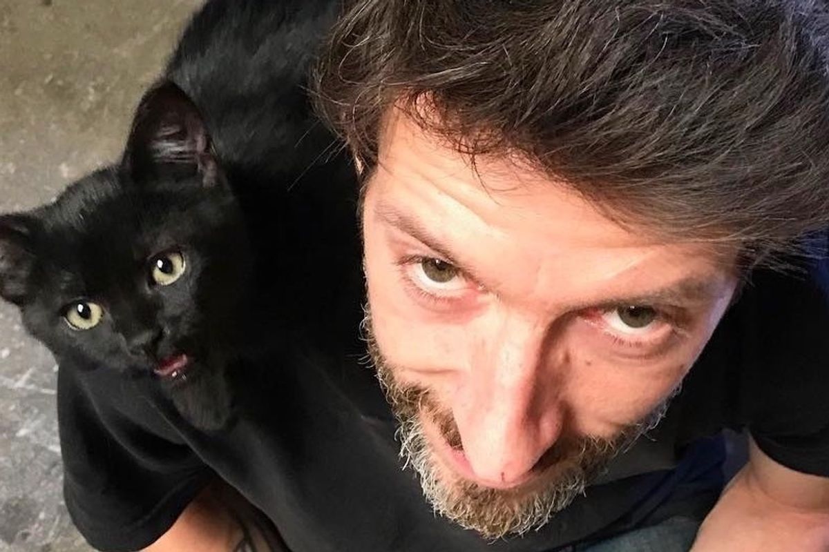 Homeless Kitten Finds Someone He Loves and Follows Him Everywhere He Goes.