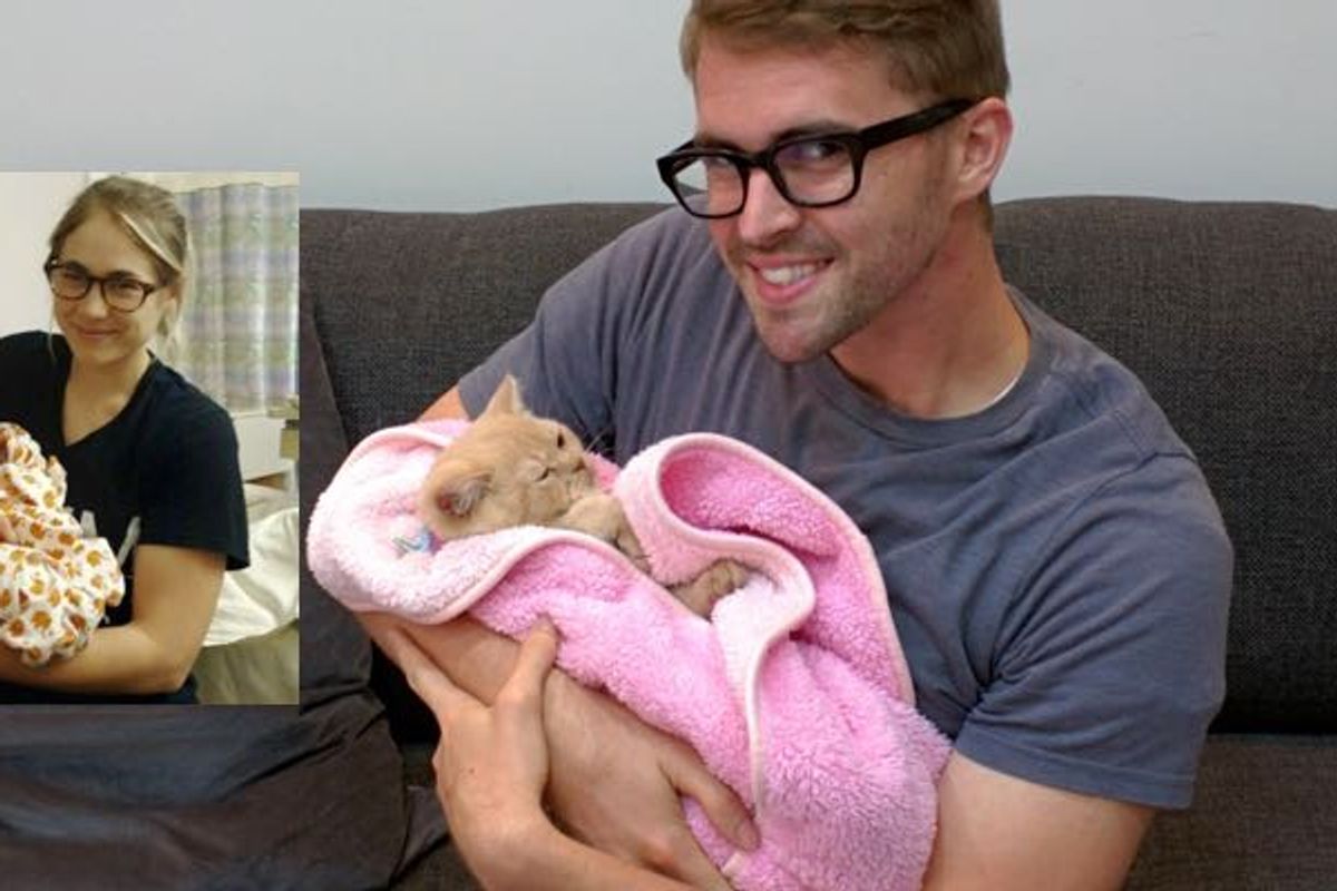 Single Guy Recreates Twin Sister's Baby Photos with a Cat